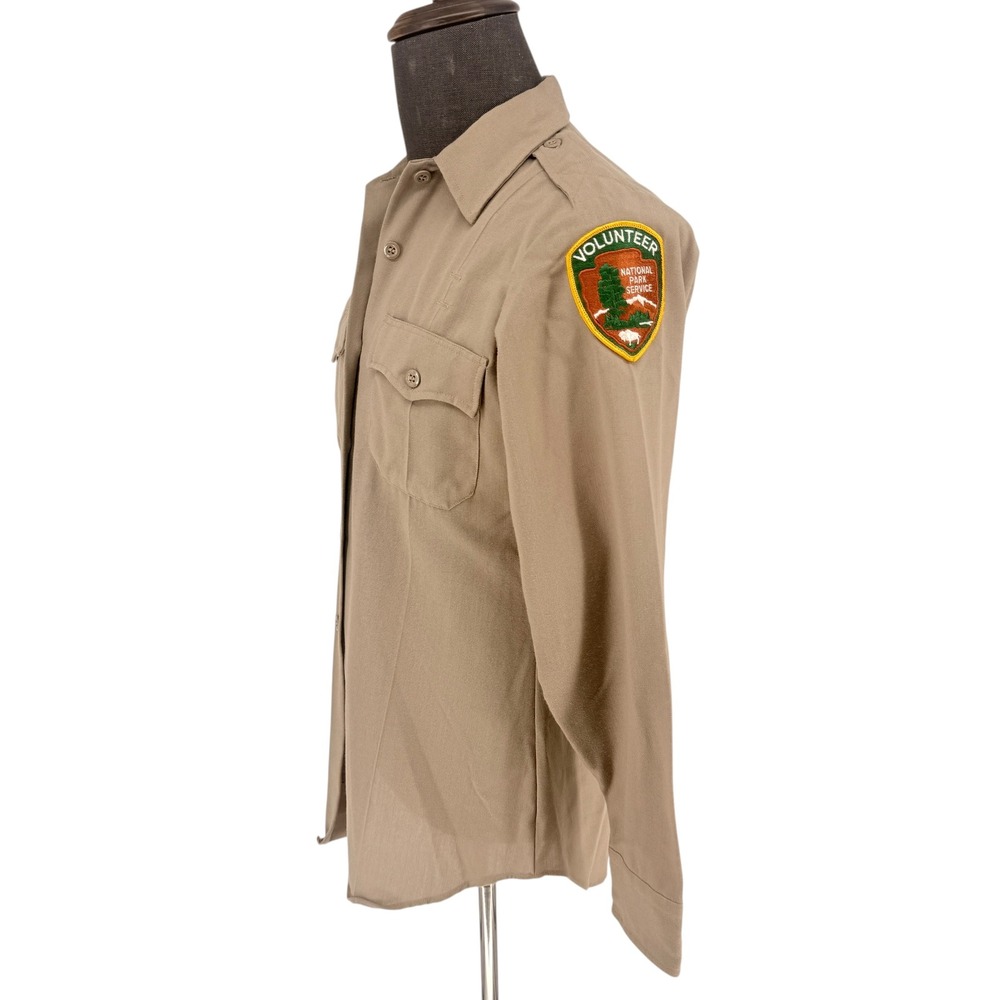 Vintage Flying Cross National Park Service Volunteer Shirt Tan Size 36 M USA
